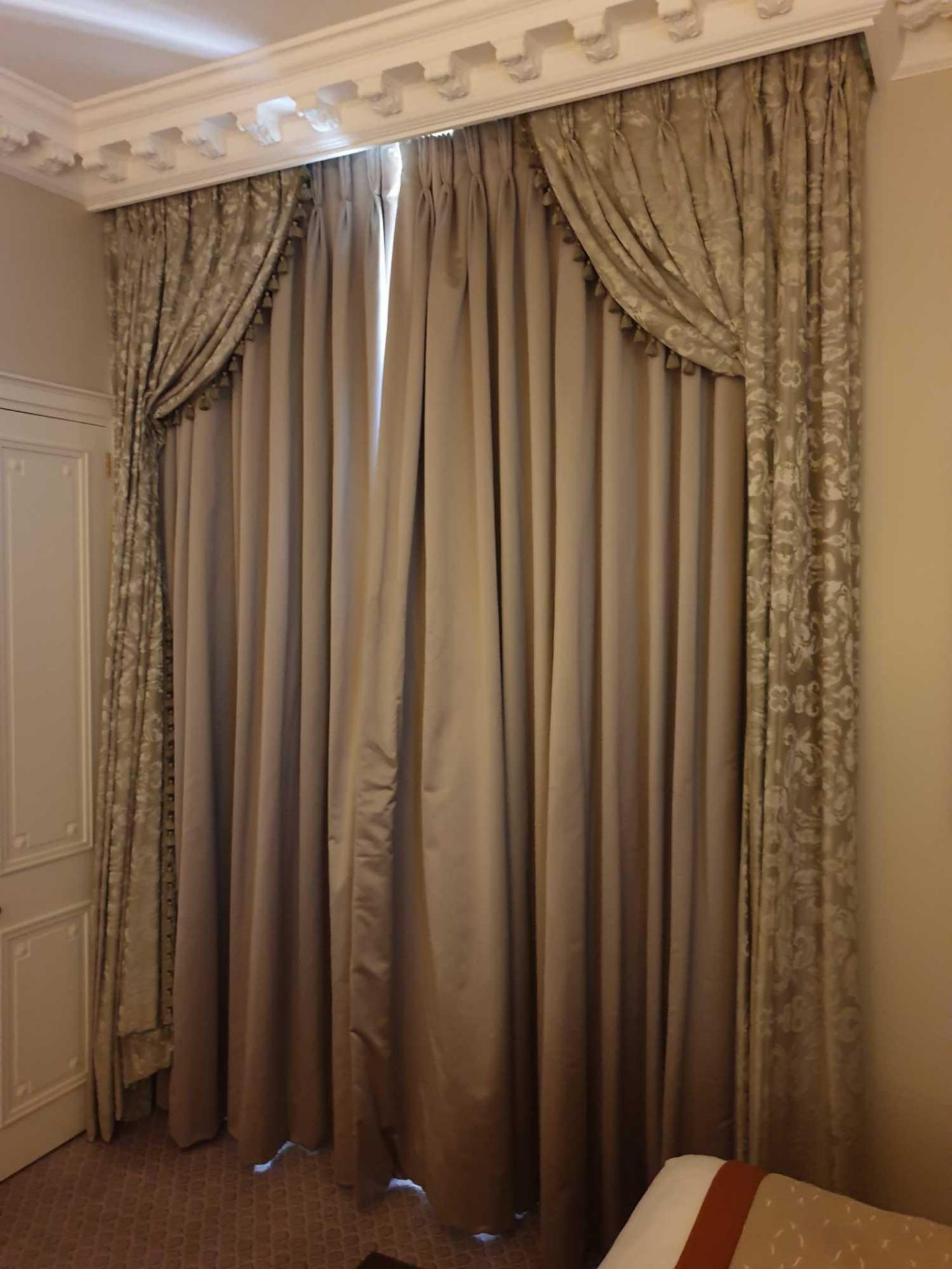 A Pair Of Silk Drapes And Jabots Fully Lined Curtains In Dark Textured Grey 230 x 290cm (Room