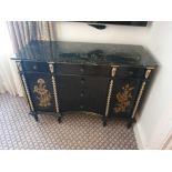 Black Lacquer Hand Decorated Chinoiserie Serpentine Commode By Restall Brown And Clennell The Six