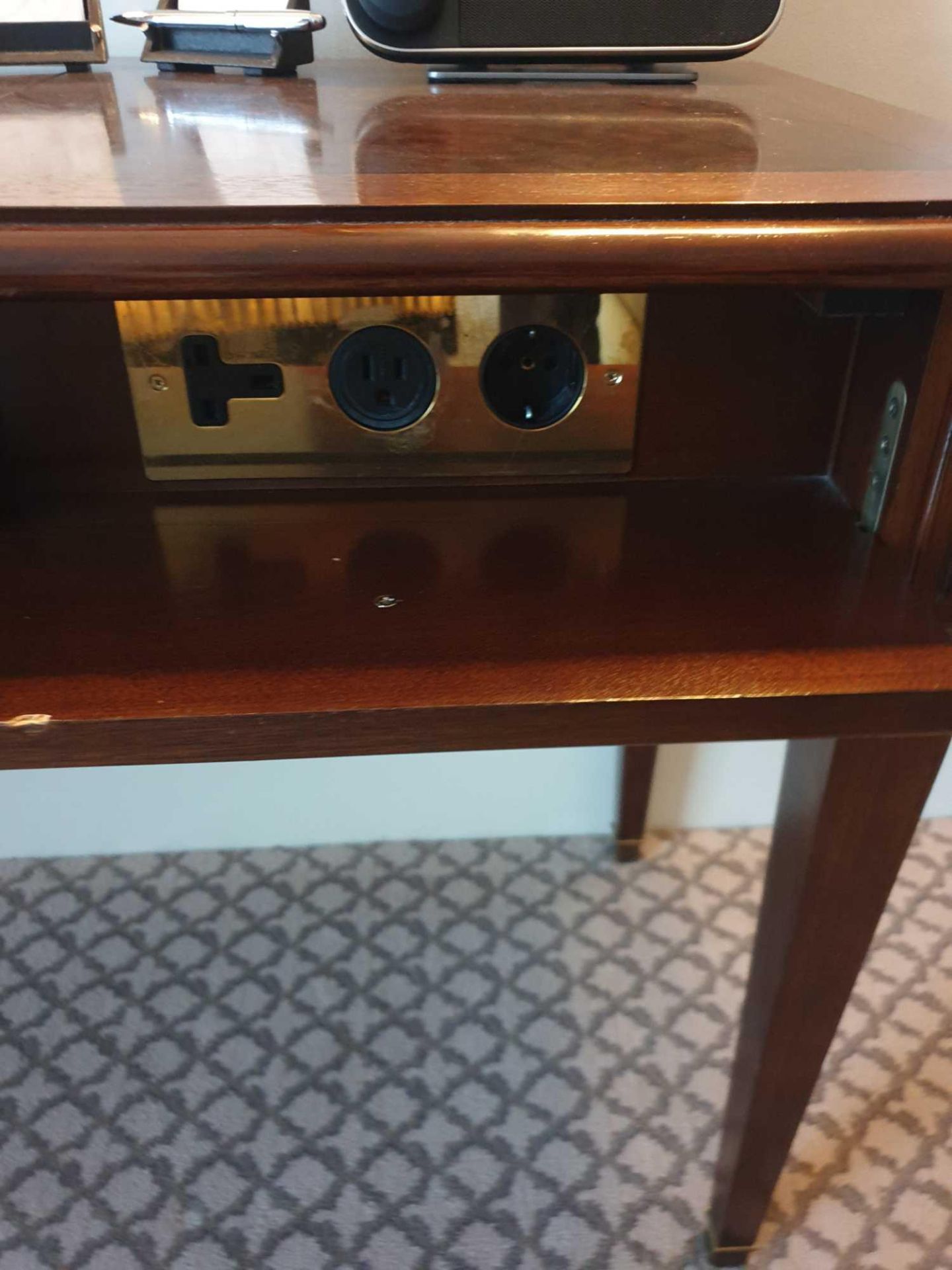 A Burr Mahogany Writing Desk / Dressing Table Fitted With Two Small Side Drawers The Central Panel - Image 3 of 3