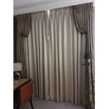 A Pair Of Silk Drapes And Jabots With Green And Grey Chain Pattern Tassels And Piping 220 x 280cm (