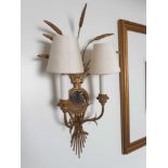 A Pair Of Wall Appliques Twin Arm In A Elegant Wheatsheaf Motif And A Small Decorative Mirror