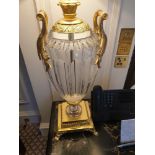 A Pair Of Laudarte Crystal Table Lamps Inserts And Decorations In 24ct Gold With Shade 95cm Tall (