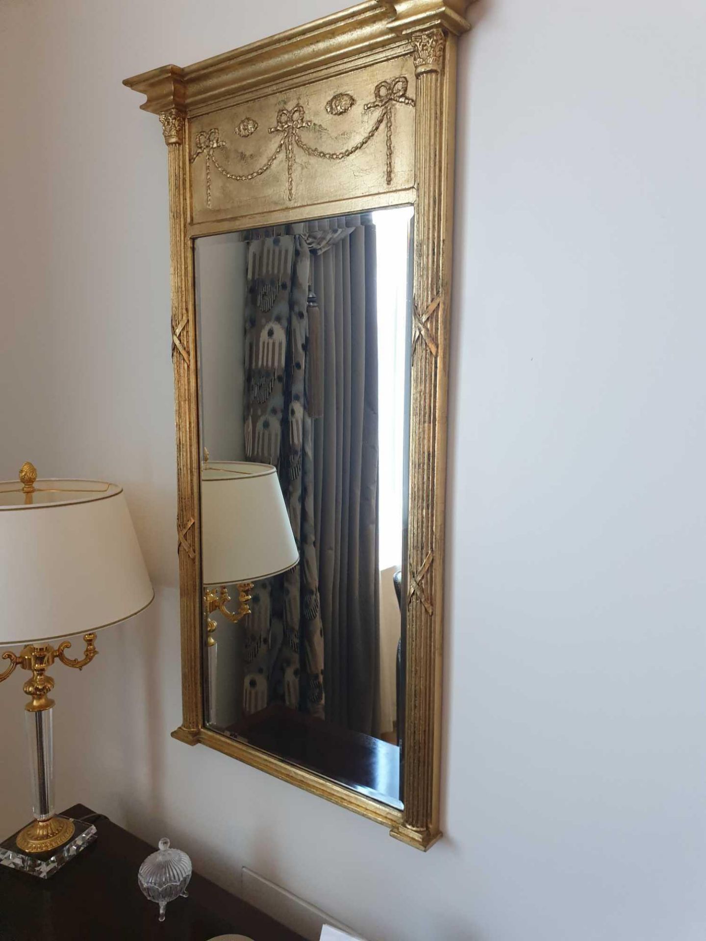 Regency Style Giltwood Pier Mirror Flanked By Spirally-Turned Half Pilasters The Frieze With Swag