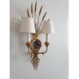 A Pair Of Wall Appliques Twin Arm In A Elegant Wheatsheaf Motif And A Small Decorative Mirror