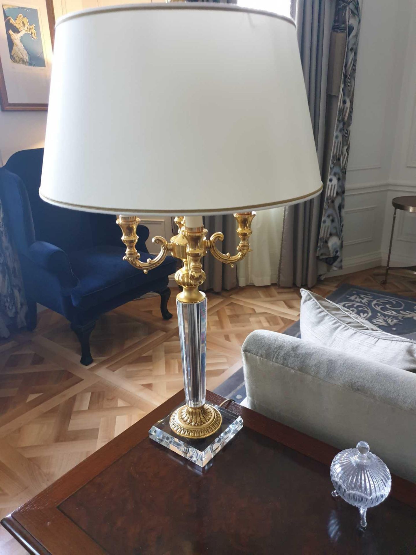 Laudarte Crystal Table Lamps Inserts And Decorations In 24ct Gold With Shade 95cm Tall (Room 702 &