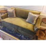Donghia Classic Upholstered 3 Seater Sofa In Light Brown Fabric Complete With Scatter Cushions 190 x