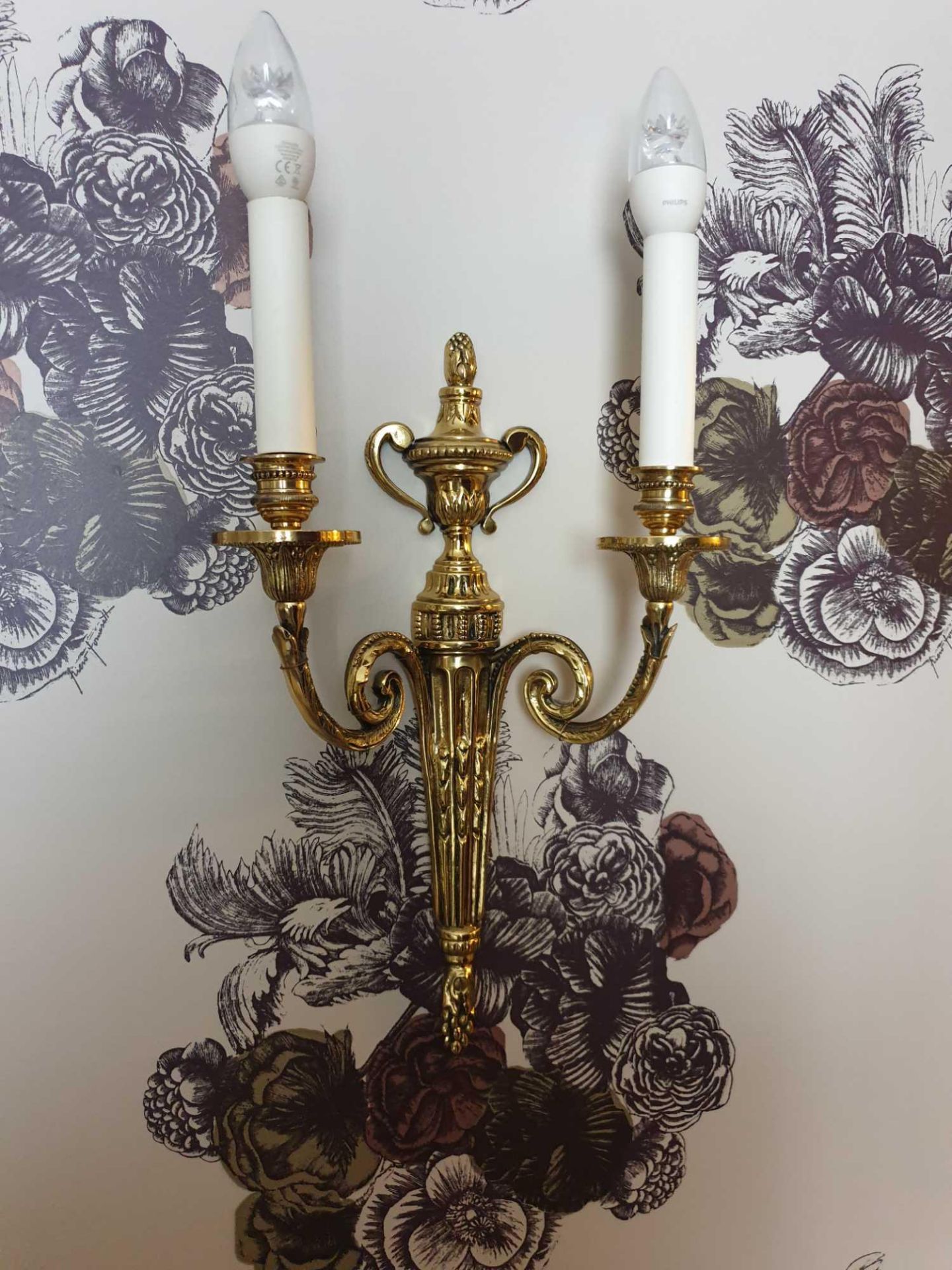 A Pair Of Louis XV Style Wall Appliques In Gilt Bronze With Two Candles Agrafe Decor On Which Are