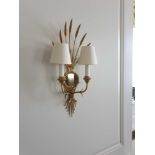 A Pair Of Wall Appliques Twin Arm In A Elegant Wheatsheaf Motif And A Small Decorative Mirror