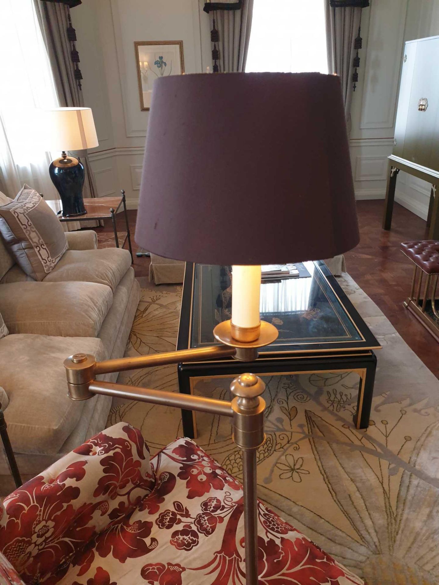 2 x Library Floor Lamp Finished In English Bronze Swing Arm Function With Shade 156cm (Room 706 - Image 2 of 2