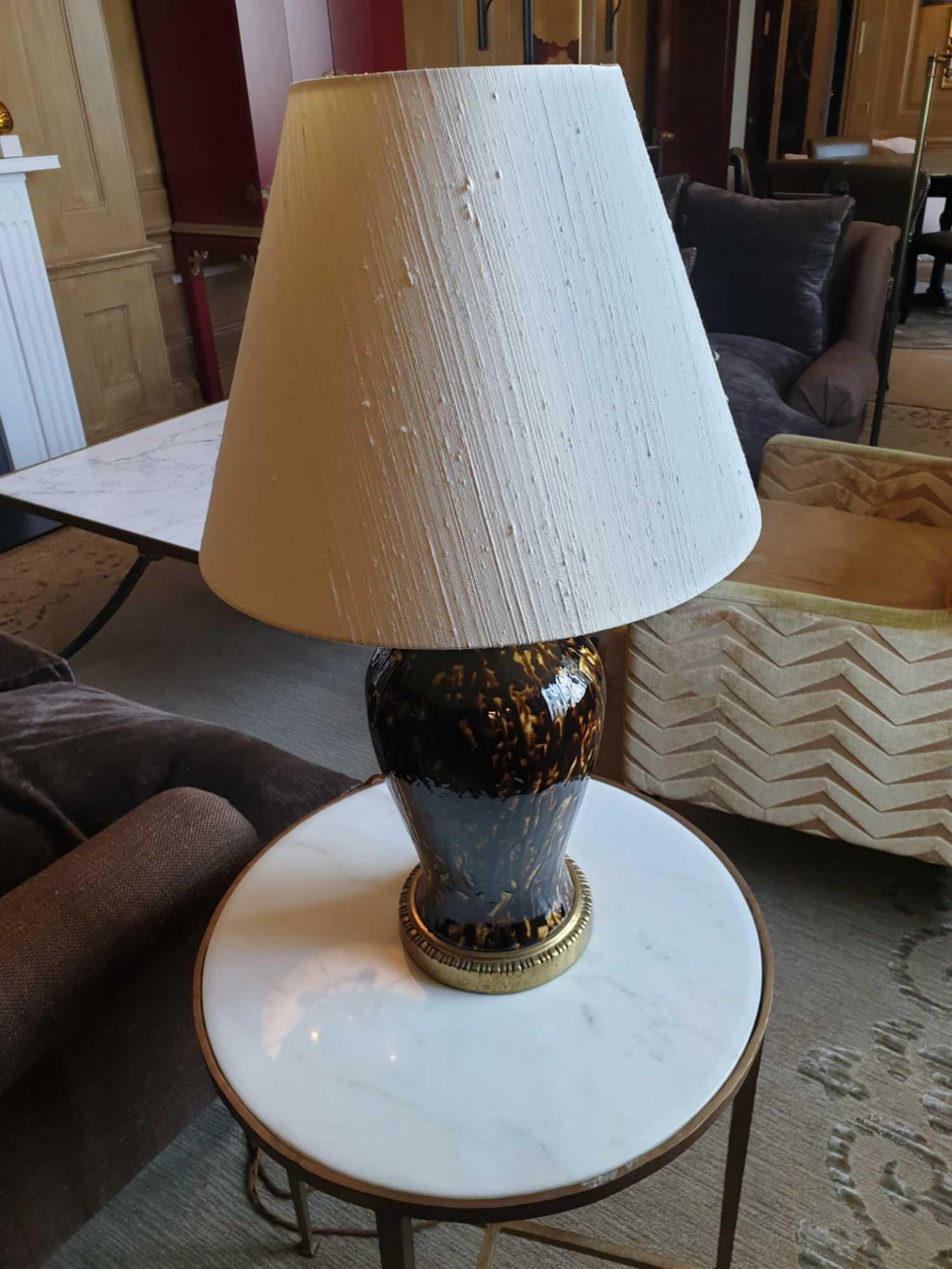 Heathfield And Co Ceramic Table Lamp Brown And Copper Pattern Brass Textured Base 75cm (Room 710 &