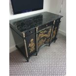 Black Lacquer Hand Decorated Chinoiserie Serpentine Commode By Restall Brown And Clennell Unit
