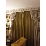 A Pair Of Silk Drapes Green And Grey With Trim 200 x 280cm (Room 730)
