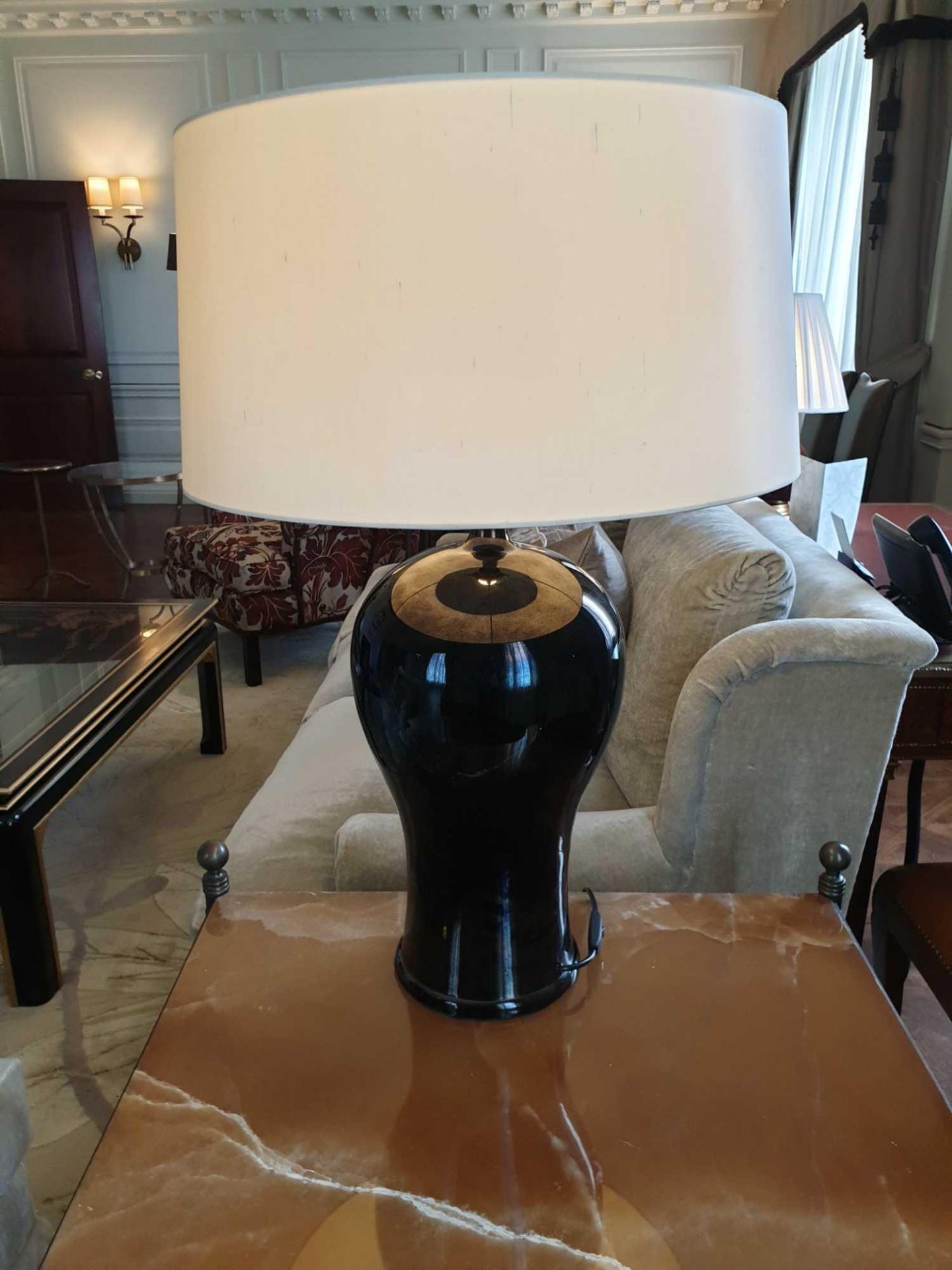 A Pair Of Heathfield And Co Pithos Ceramic Table Lamp With Cream Shade 75cm (Room 706 707)