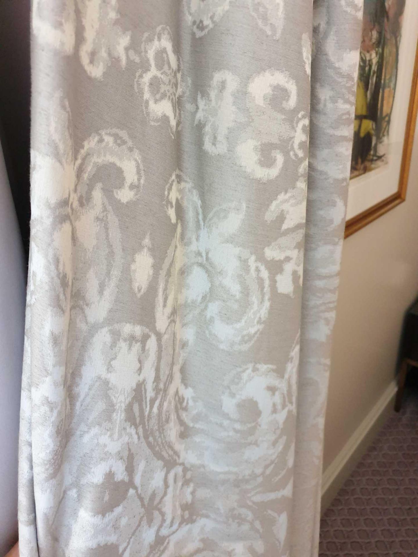 A Pair Of Silk Drapes And Jabots Fully Lined Curtains In Dark Textured Grey 230 x 290cm (Room - Image 3 of 3