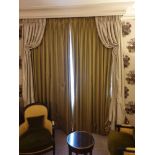 A Pair Of Silk Drapes Green And Grey With Trim 220 x 280cm (Room 730)
