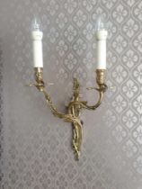 A Pair Of Louis XV Style Wall Appliques In Gilt Bronze With Two Candles Agrafe Decor On Which Are