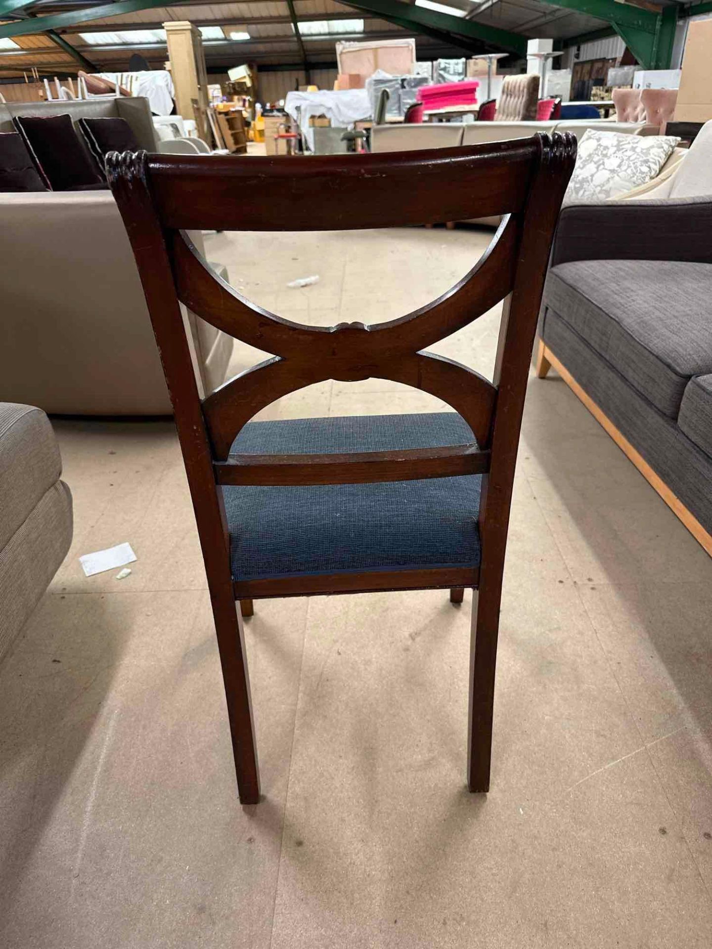 A Pair Of Wooden Carved Dining Chair With Upholstered Blue Seat, 48 x 46 x 95cm - Bild 3 aus 3