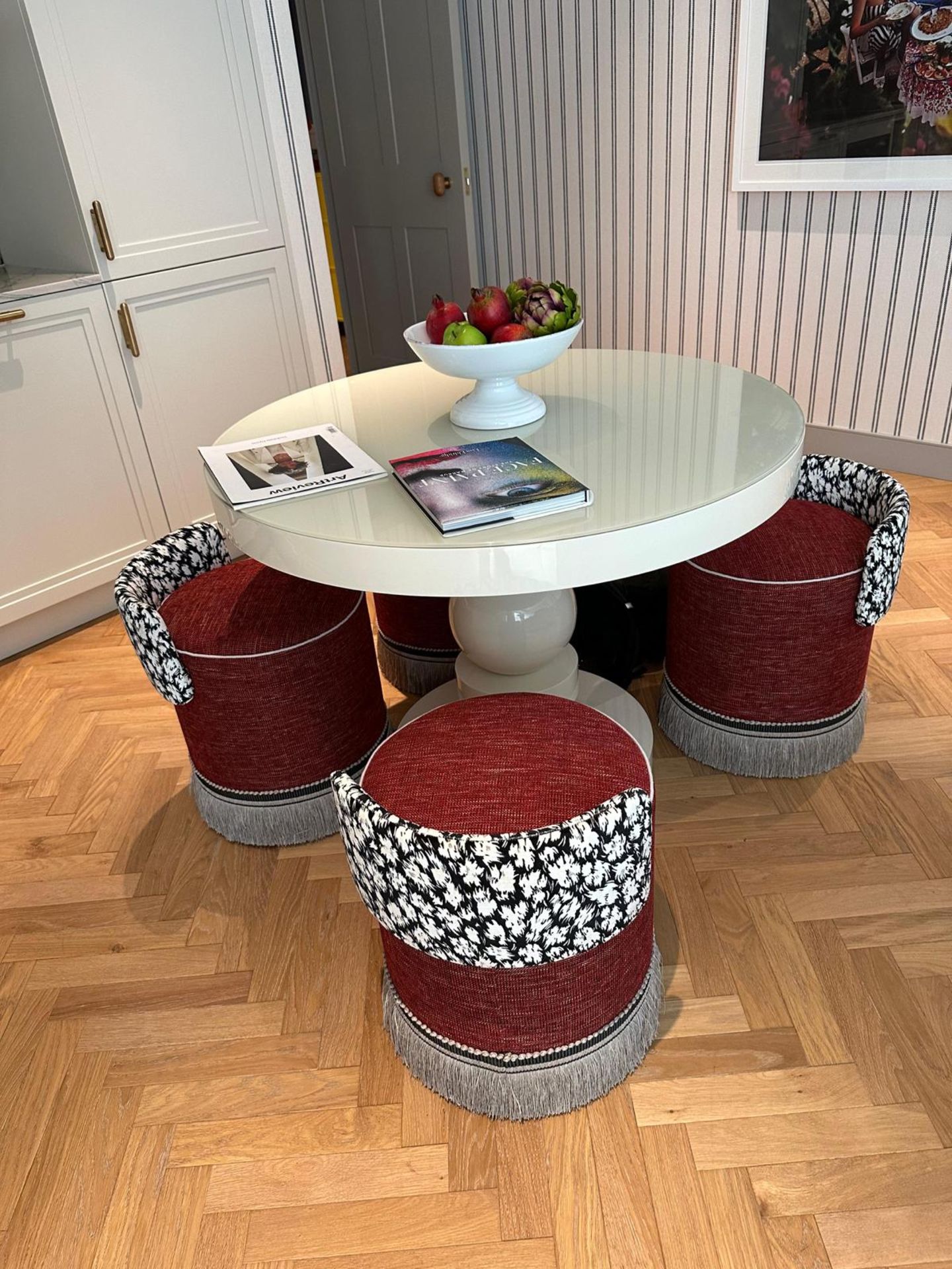 Dining Table: Custom designed Circular table top with customised pedestal base & Back painted - Image 3 of 5