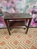 Decca Europe walnut hall table with glass protective top and sloping lipped undershelf 75 x 30 x
