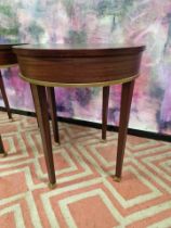 A Pair Of Mahogany Drum Side Tables The Circular Top 55cm Wide With A Brass Trim Detail On Square