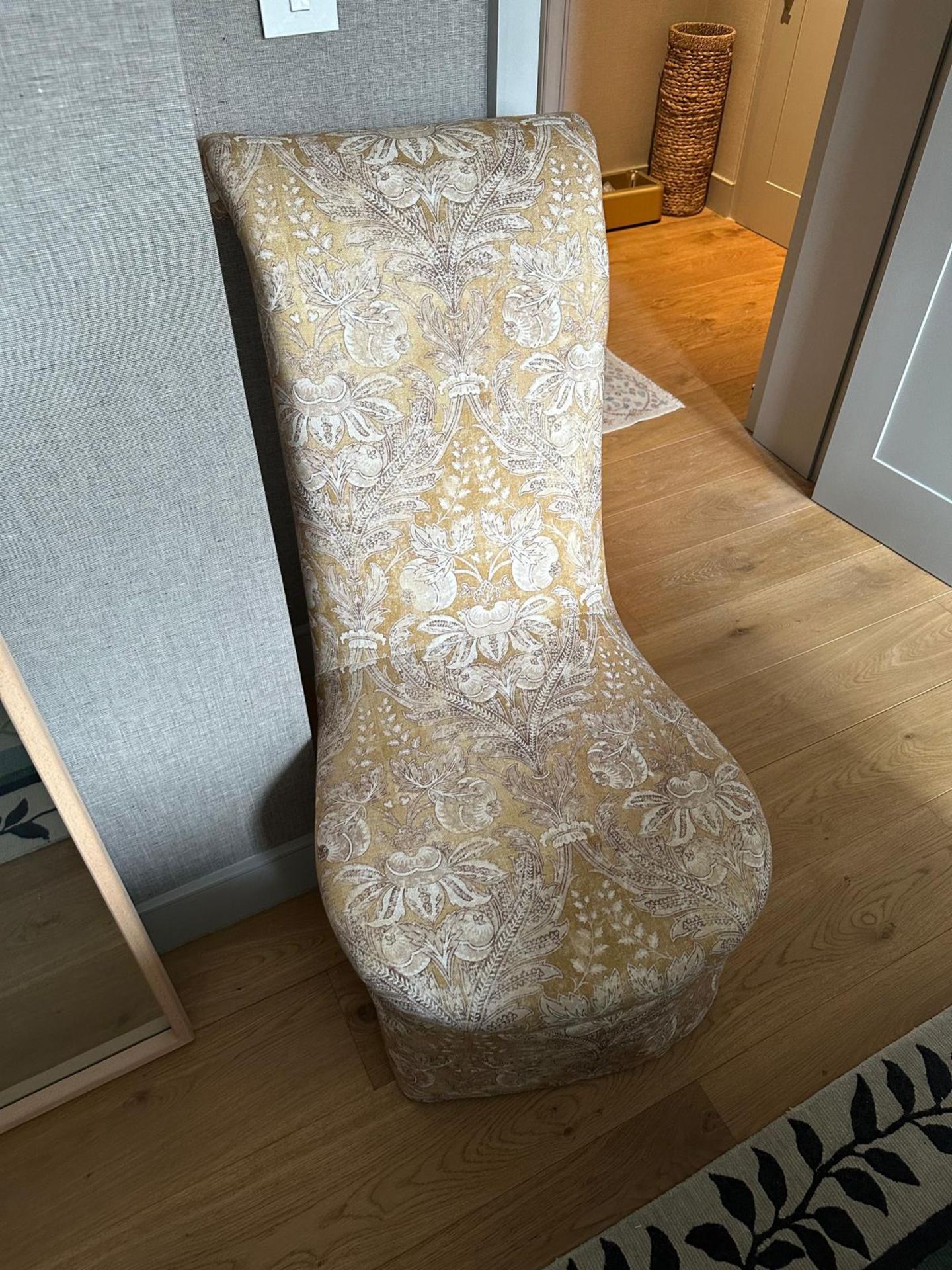 A Victorian Slipper Chair Reupurposed with a Seven Upholstery Damask Slipcover Bedroom Chair   ( - Image 6 of 6