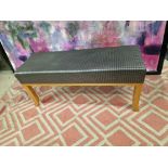 End Of Bed Bench Silver And Black Upholstered Bench On Light Wooden Frame With Splayed Legs 120 x 40