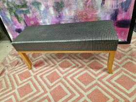 End Of Bed Bench Silver And Black Upholstered Bench On Light Wooden Frame With Splayed Legs 120 x 40