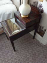 A Pair Of Two Tier Bedside Nightstands With Antiqued Plate Top With Storage Compartments Mounted