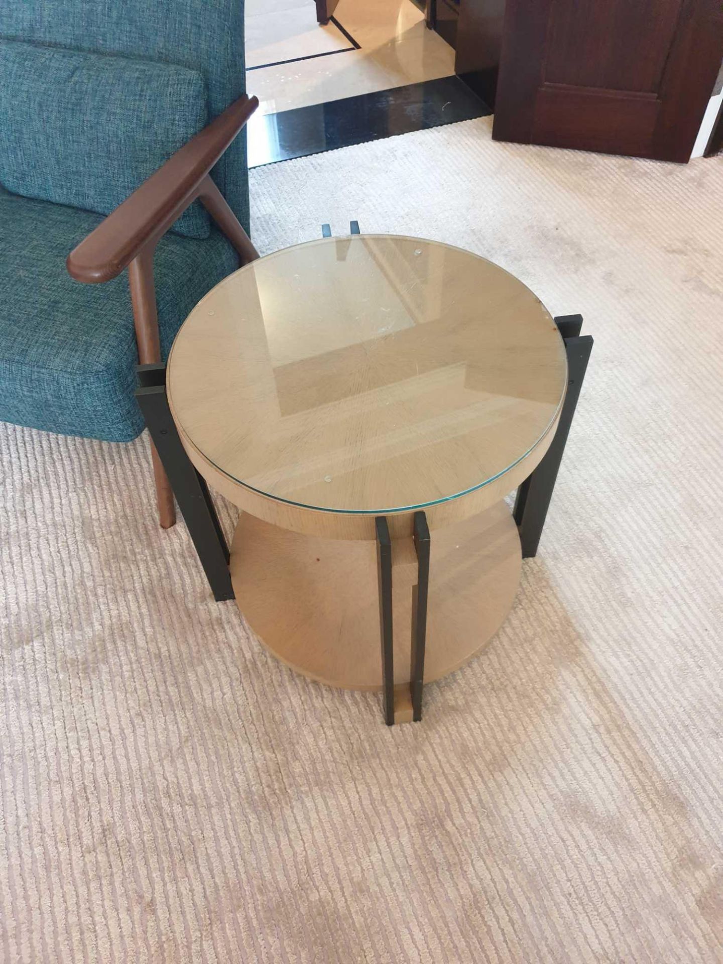 A Contemporary Side Table With Glass Top 61 x 57cm - Image 2 of 6