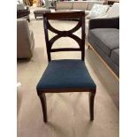 A Pair Of Wooden Carved Dining Chair With Upholstered Blue Seat, 48 x 46 x 95cm