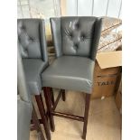 4x grey wingback bar stools with button detail on a wooden frame 49x60x115cm (height to seat is