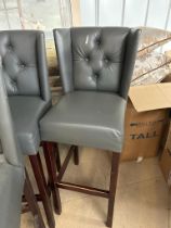 4x grey wingback bar stools with button detail on a wooden frame 49x60x115cm (height to seat is