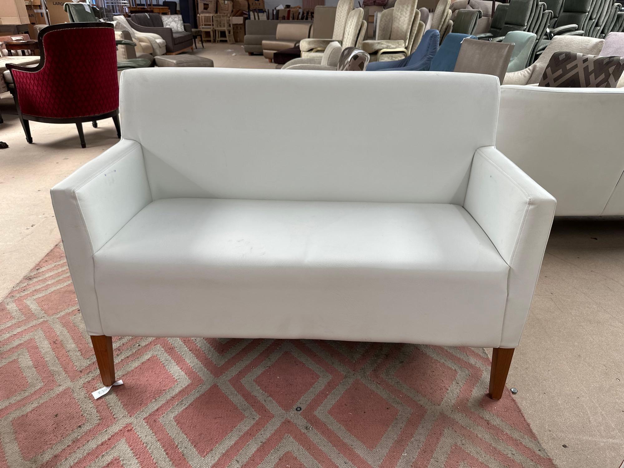 C. S. Contract Furniture Of Shropshire Upholstered White Leather Two Seater Sofa On Wooden Legs