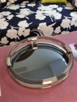 Jonathan Adler Jacques Round Tray - Nickel/Smoke Featuring a circular acrylic frame, metallic