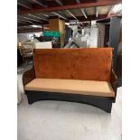 A Polished Wood Seat Bench The Shaped Backrest Upholstered With Fabric Seat Pad Cushion 181 x 60 x