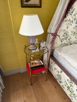 A pair of brass antique bedside cabinets with etched glass plate 42 x 71cm (Apt 16)