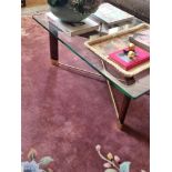 Walnut Brass and Temperered Glass Bespoke Furniture Coffee Table 100 x 70 x 40cm  (Apt 1)