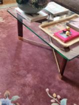 Walnut Brass and Temperered Glass Bespoke Furniture Coffee Table 100 x 70 x 40cm  (Apt 1)