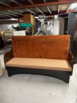 A Polished Wood Seat Bench The Shaped Backrest Upholstered With Fabric Seat Pad Cushion 181 x 60 x