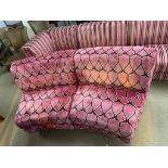 2 x Lounge seat sofa single seater upholstered in velvet pink and black 830mm x 750mm x 480mm