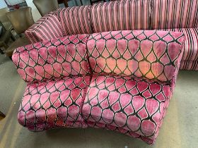 2 x Lounge seat sofa single seater upholstered in velvet pink and black 830mm x 750mm x 480mm