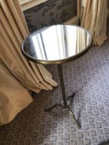 A Gueridon Bronzed Tripod Leg With Mirrored Plate Top 32 x 76cm