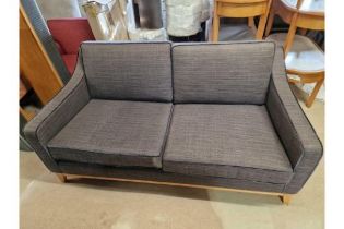 Upholstered Sofa In A Brown Chevron Patterned Upholstery With Dark Brown Piping On Oak Frame 180 x