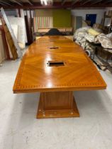 A Significant Crossbanded Veneered Large Board Room Table With Storage In Bases 603 x 160 x 80cm (