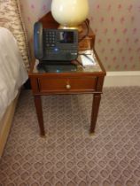 A Pair Of Two Tier Bedside Nightstands With Antiqued Plate Top With Storage Compartments Mounted