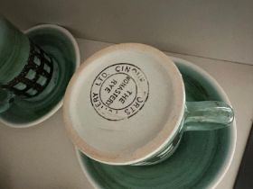 Vintage Cinque Ports Pottery (The Monastery) Rye  green coffee set comprising of 6 x cups and