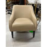 A Pair Of Upholstered Beige Dining Chairs With Dark Wooden Legs 78 x 63 x 72cm Seat Pitch 49cm