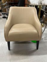 A Pair Of Upholstered Beige Dining Chairs With Dark Wooden Legs 78 x 63 x 72cm Seat Pitch 49cm