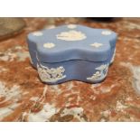 Vintage Wedgwood Blue Jasperware Trinket Ring Box With Cover Pentefoil Star Shape with Diana Chariot