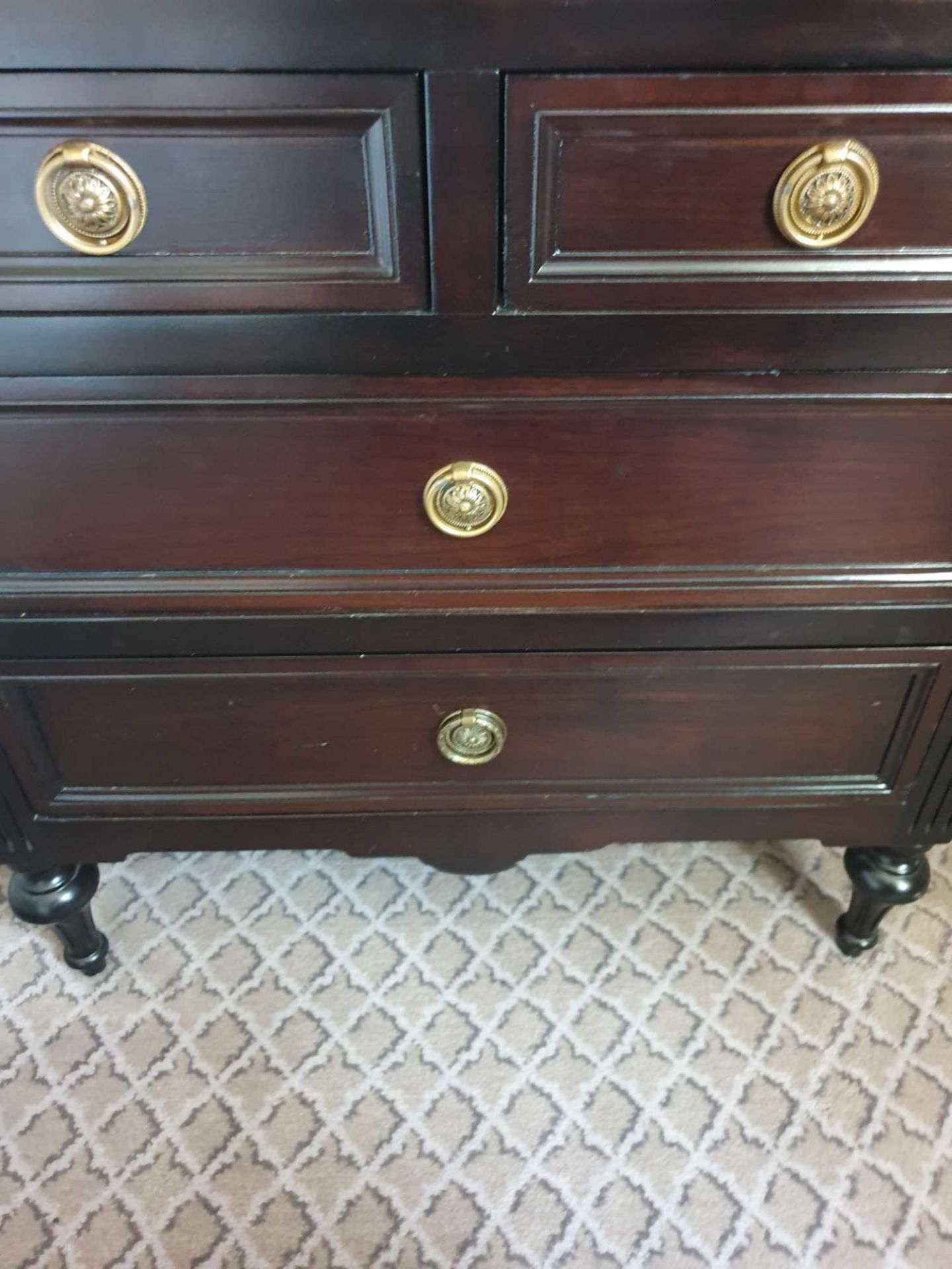 A Pair Four Drawer Mirrored Top Commode Chests Raised By Four Block Feet With A Square Carved - Image 3 of 3